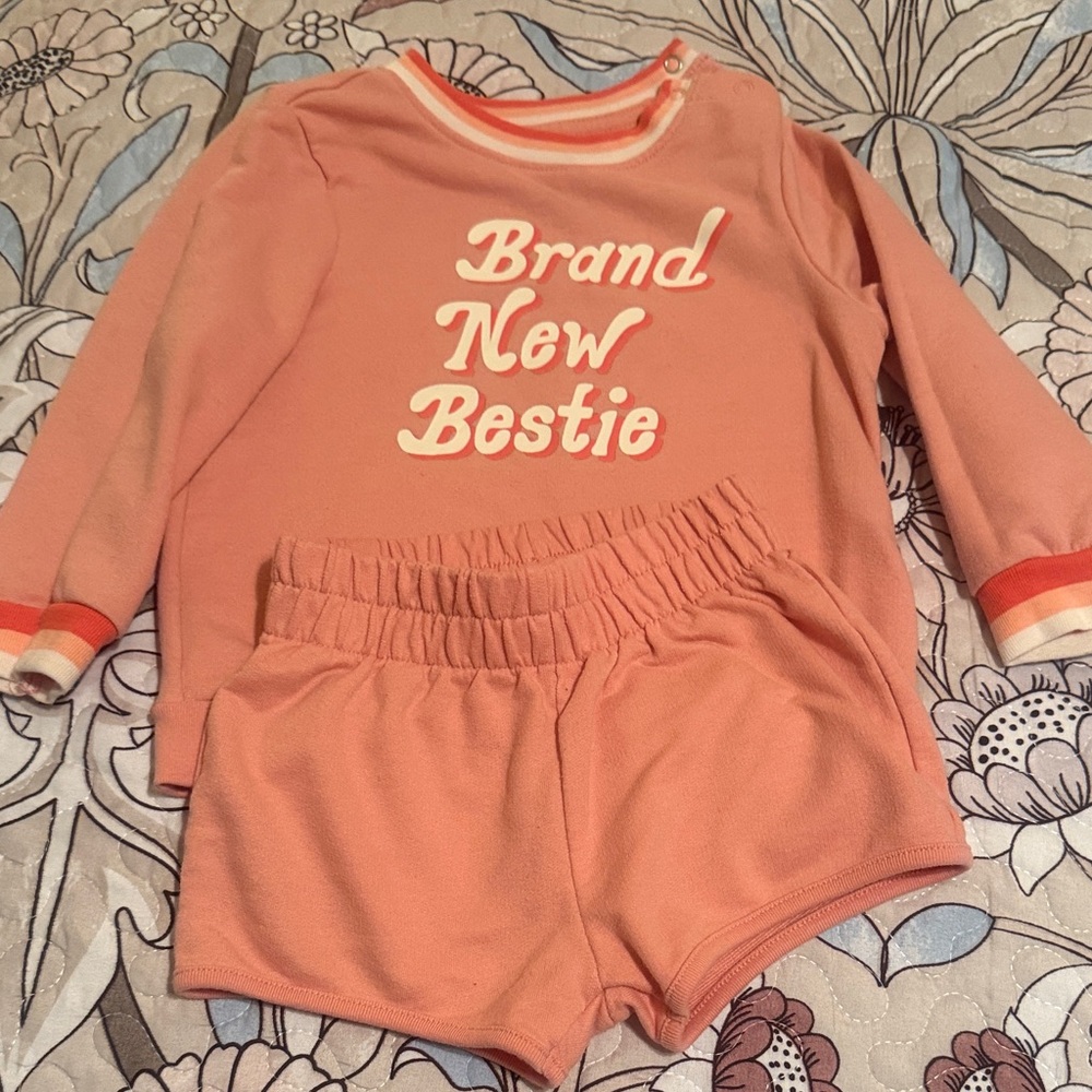 Cat & Jack toddler girl Orange Graphic Long Sleeve Top w/ matching shorts